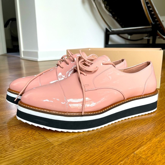 Halogen x Atlantic-Pacific pink patent wedge loafers